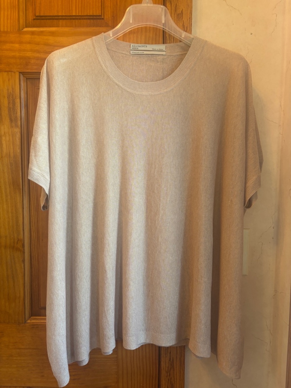 All Saints Boxy Sheer Sweater Top M Taupe